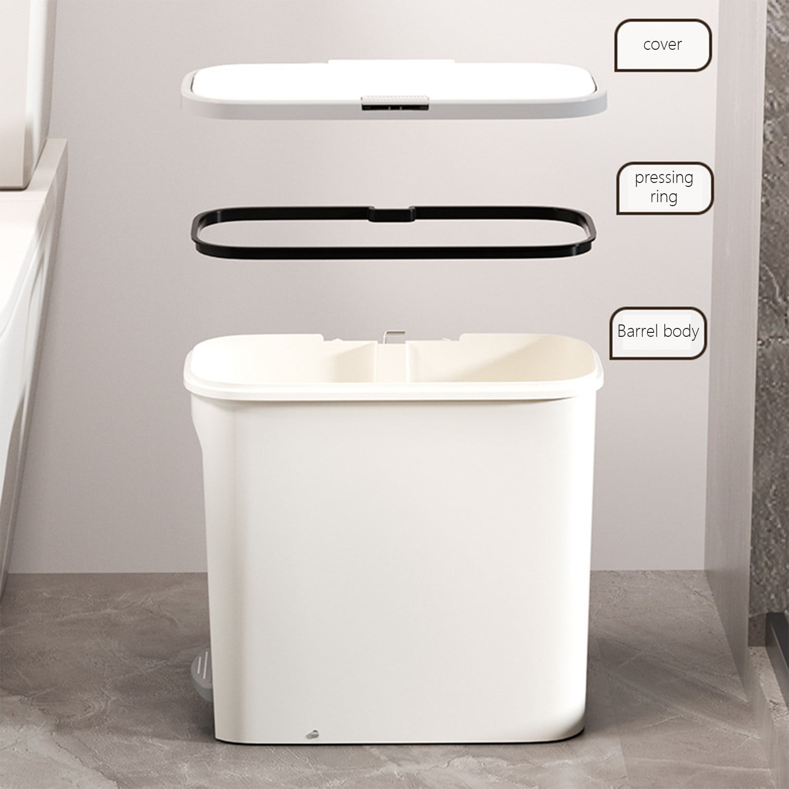 RBCKVXZ Small Trash Can with Lid,4 Gallon Trash Can with Foot Pedal and Press Type Lid,Small Bathroom Trash Can Wastebasket Garbage Container Bin for Bathroom Bedroom Kitchen Office (1, White)
