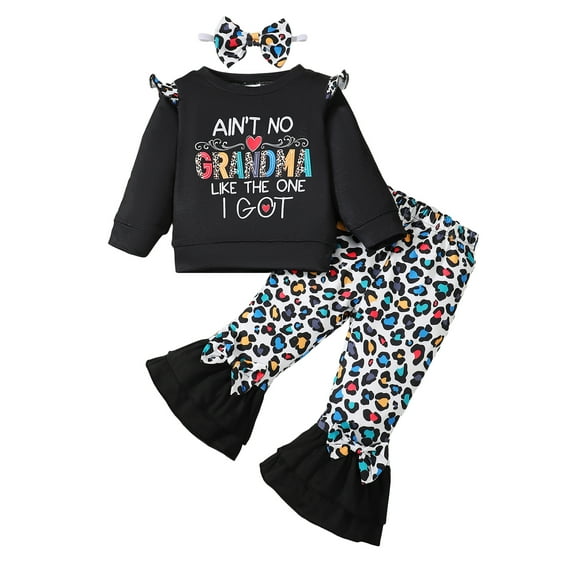 3 Months Baby Girls Clothes 6 Months Girls Pant Set Infant Girls Long Sleeve Letter Print Top Pants Headband 3PCS Girls Clothing Set Black