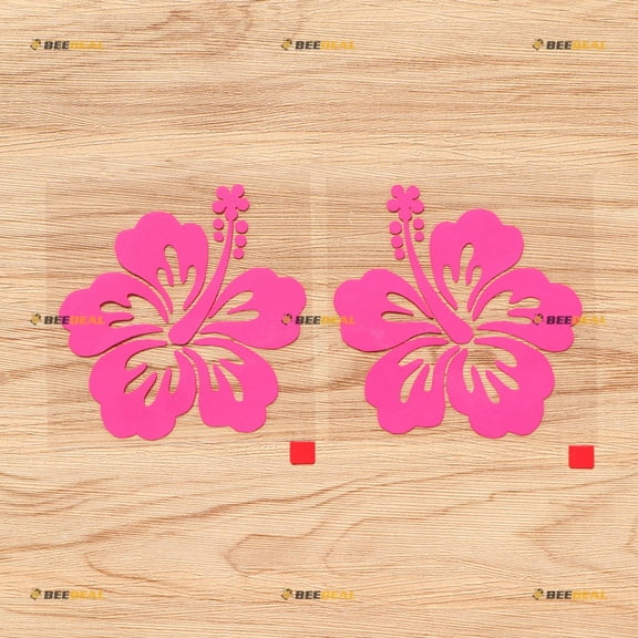 Hibiscus Flower Hawaii Hawaiian Vinyl Decal Sticker - Pair Hot Pink, 4 Inches - Mirror Image Reversed No Background for Car Boat Laptop