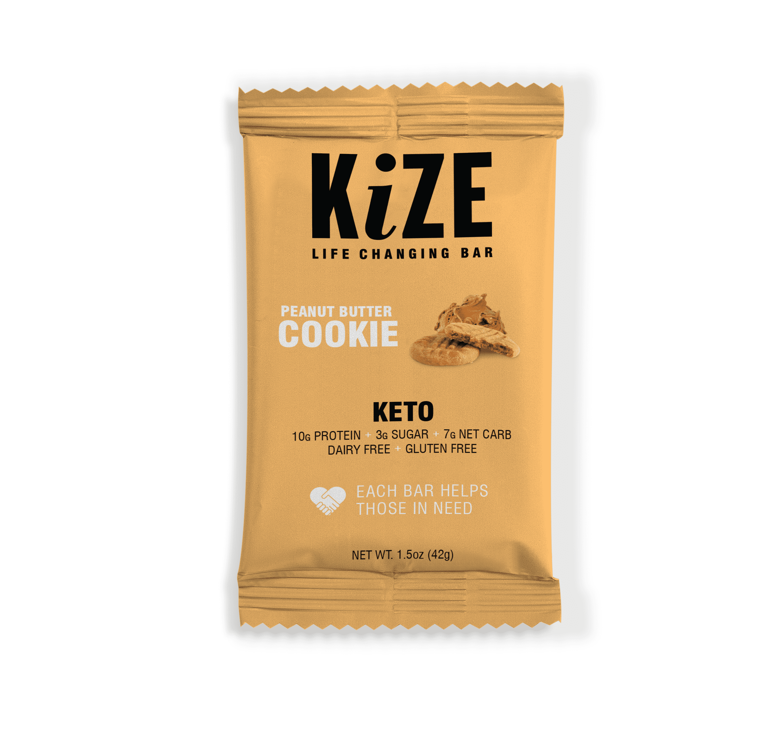 KiZE Life Changing Bar, Protein Bar, Peanut Butter Cookie, Vegan, Keto, All Natural, Gluten Free, 1.5oz Bar (10 count)