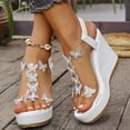 thumbnail image 4 of Dakaela Womens High Heel Wedge Sandals Sparkly Butterfly Fashion Platform Rhinestones Cute Ladies Slides Sandal with Elastic Ankle Strap White Size 9, 4 of 9