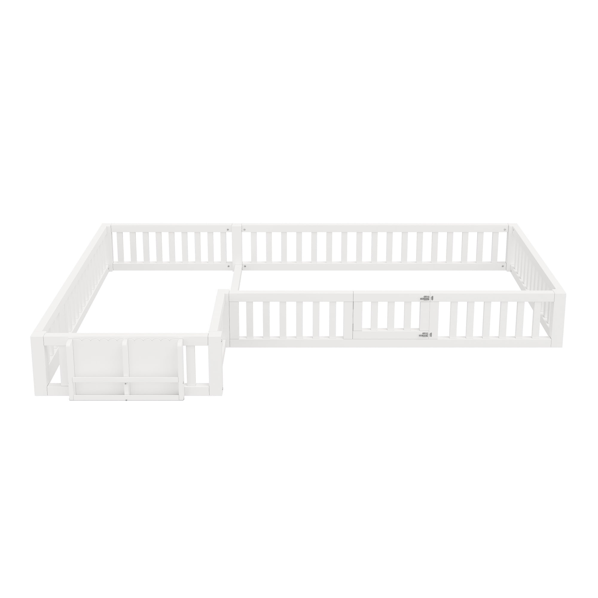 Euroco Twin and Full Size L-Shaped Platform Bed, Floor Bed with Full Guardrails and Storage, White