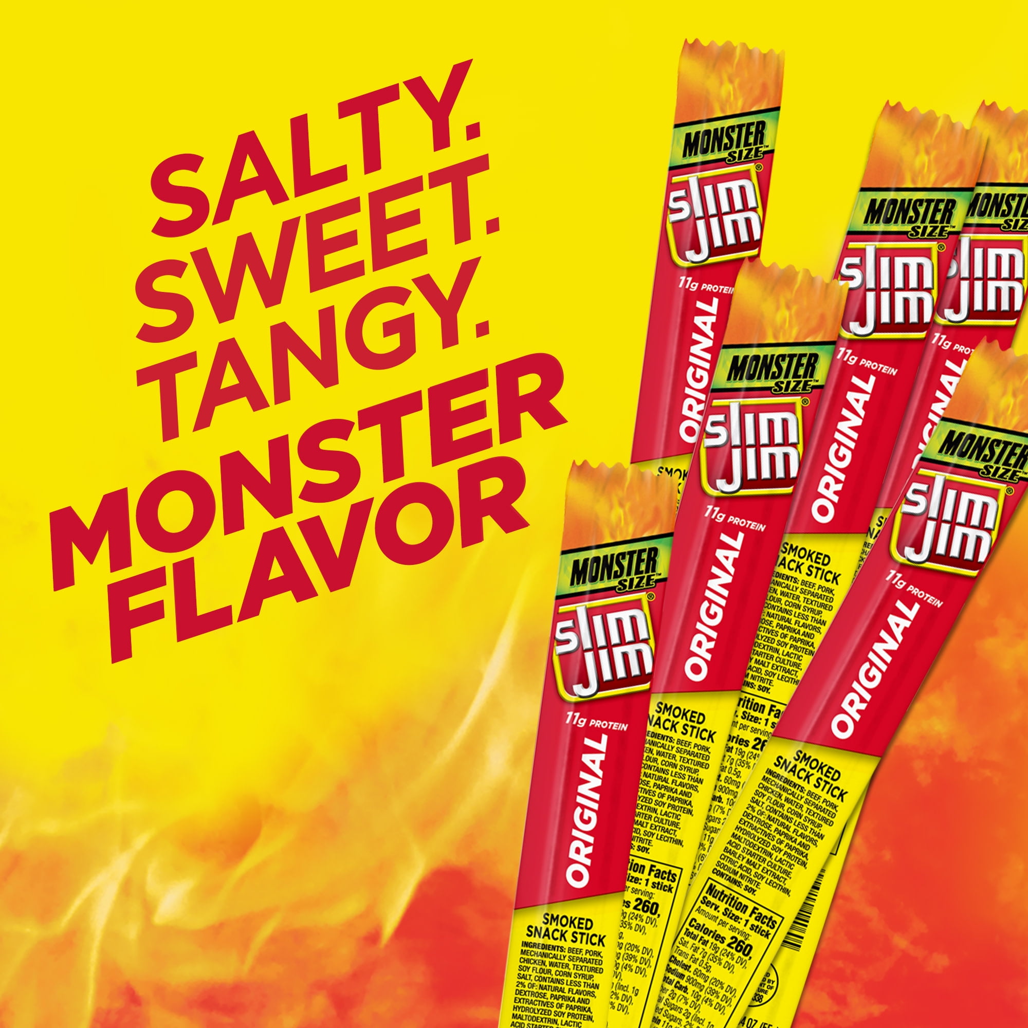 Slim Jim Monster Smoked Meat Sticks, Original Flavor, High Protein, 1.94 oz.