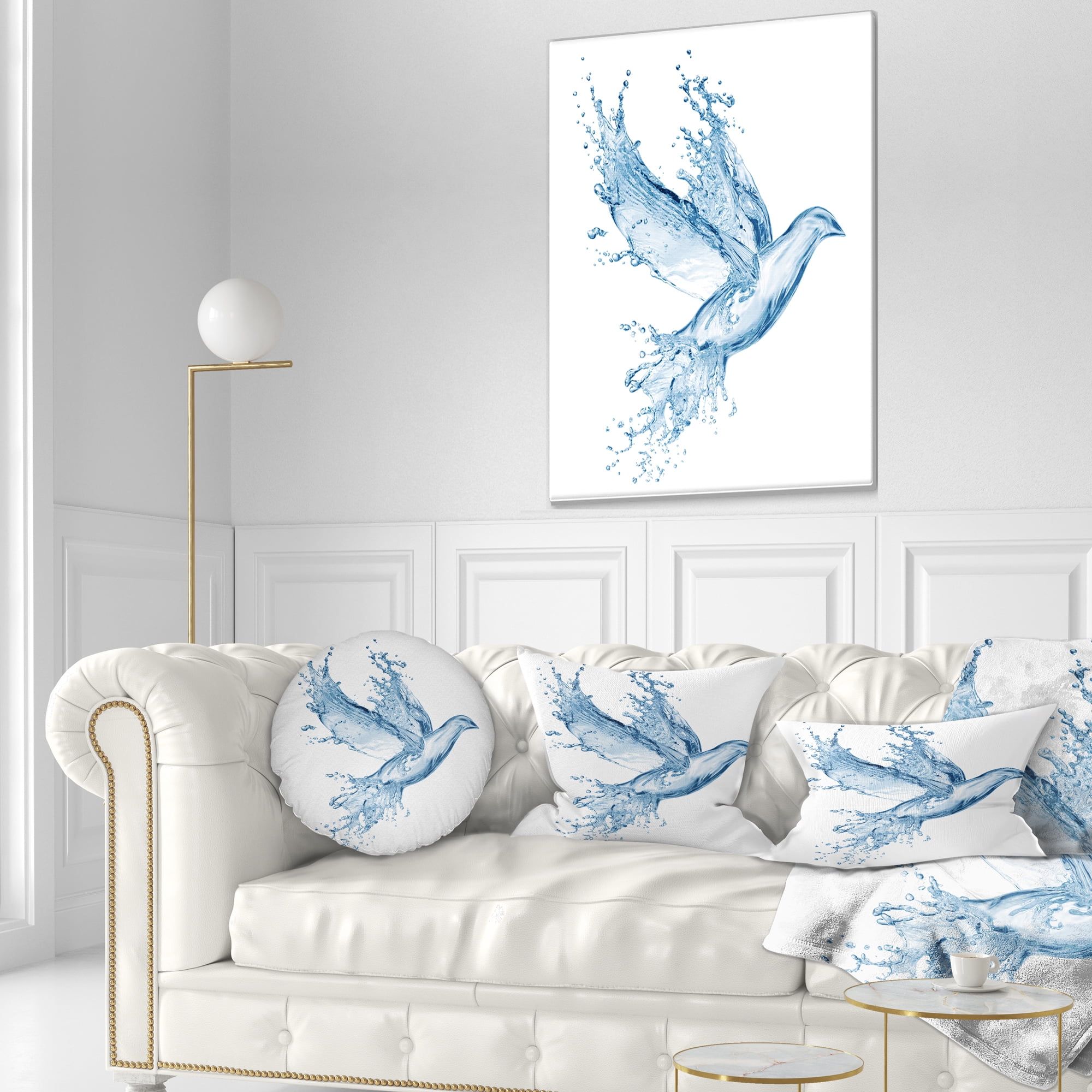 Designart Dove from Water Splashes - Animal Throw Pillow - 12x20