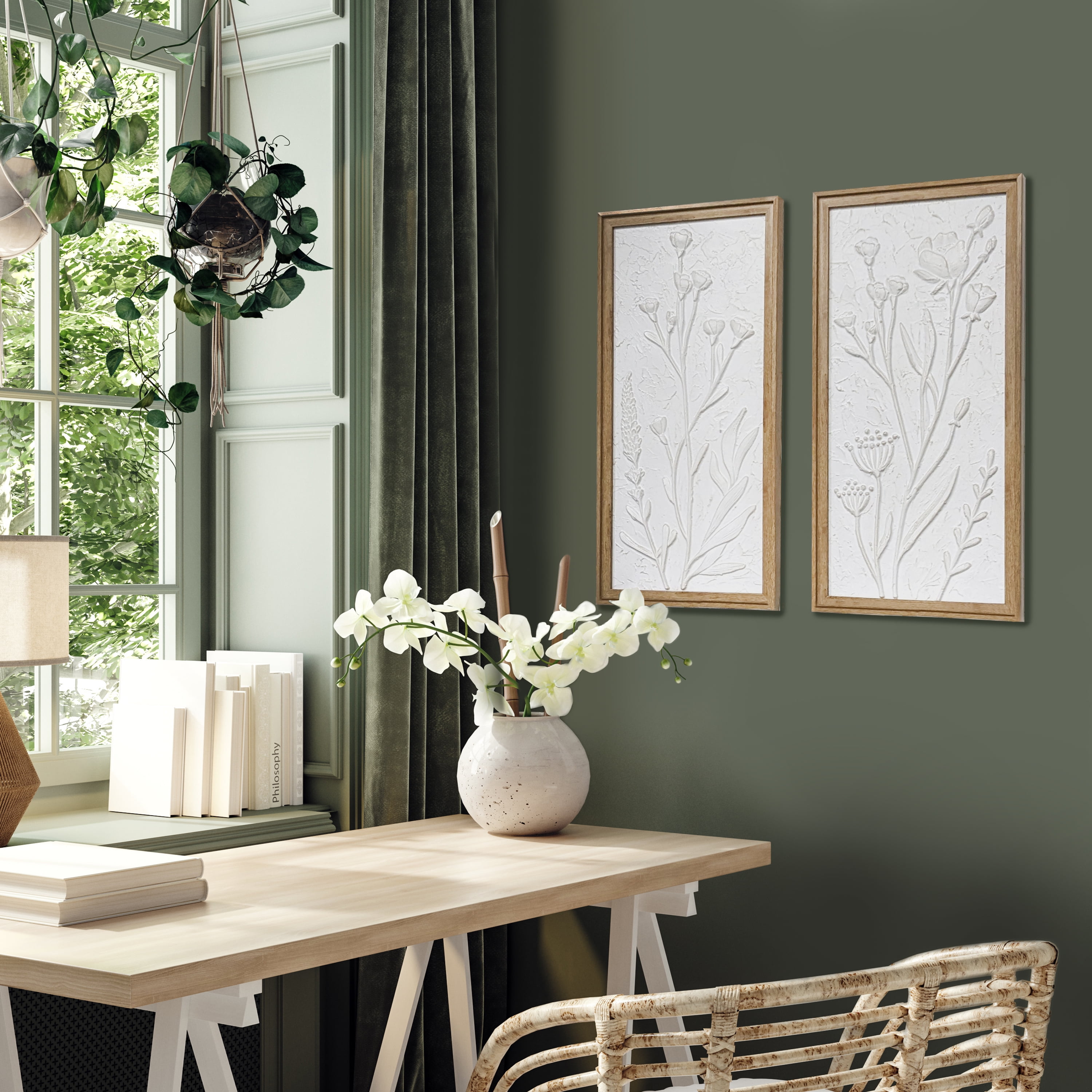 Harbortown White Floral Framed Art Print Set of 2, 10" x 20"