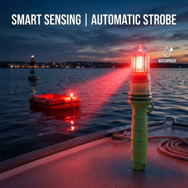 Bengala Electrónica de Emergencia para Embarcaciones: Luz de Señalización Led Inteligente E Impermeable para Pesca, Kayaks, Balsas y Boyas | Luz Estroboscópica de Emergencia con Detección Automática