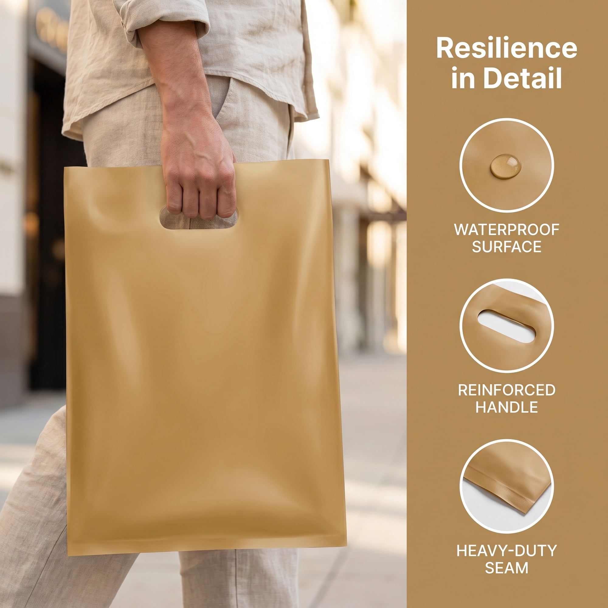 Unique Bargains 50Pcs Premium Waterproof Gift Bags Gold 9.8" x 13.8"