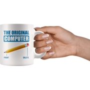 Funny Computer Science Coffee Mug The Original Computer 11 oz Programming Computer Programmer Gag Joke Geek Nerd Gift Ideas Pencil Erase Delete Novelty Ceramic Coffee Tea Cup Mug White