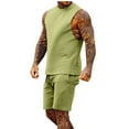 thumbnail image 2 of Men's Sports Set Two Piece Outfits European Style Split Solid Color Muscle Tank Top and Shorts Casual Daily Gym Workout Fitness Training | AESTIVO,Army Green L, 2 of 8