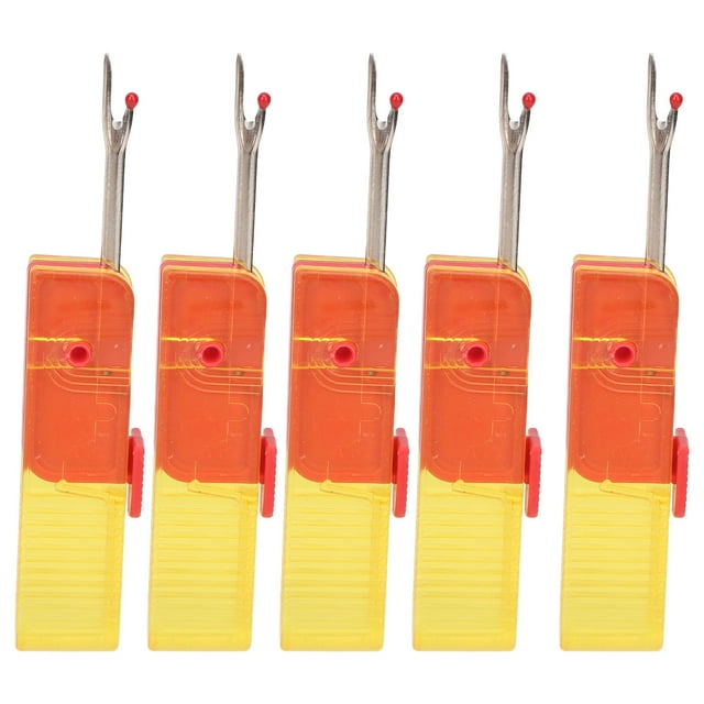 5 descosedores plegables de acero, portátiles, con tapa transparente para costura y manualidades, color amarillo.