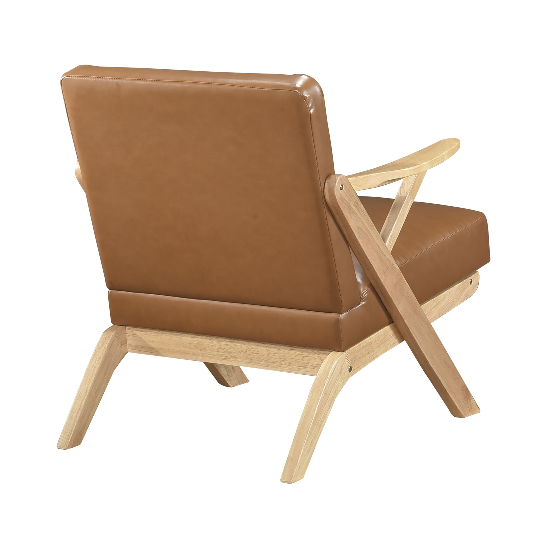 OakvillePark Loxbury Faux Leather Accent Chair, Brown/Natural Wood