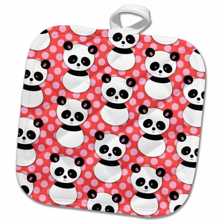 

3dRose Cute panda bear with pink and red dots - Pot Holder 8 by 8-inch