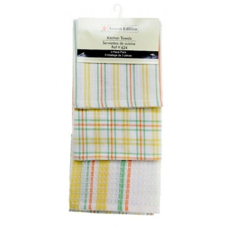 3 Piece Cotton Tea Towels - Lemon Plaid Towel Set 