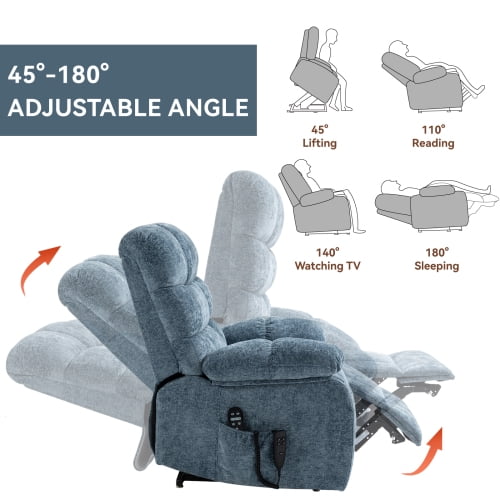 Dual Motor Power Lift Recliner Chair with Heat & Massage - 350LB Heavy Duty Chenille Recliner, Infinite Position Electric Lift Chair, Gifts for Elderly/Mothers/Fathers, Blue