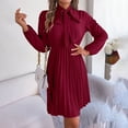 thumbnail image 4 of Ashirexll Womens Long Sleeve Dresses, Midi Dresses for Women, Temperament Solid Color Waistband Long Sleeve Pleated Dress, 4 of 7