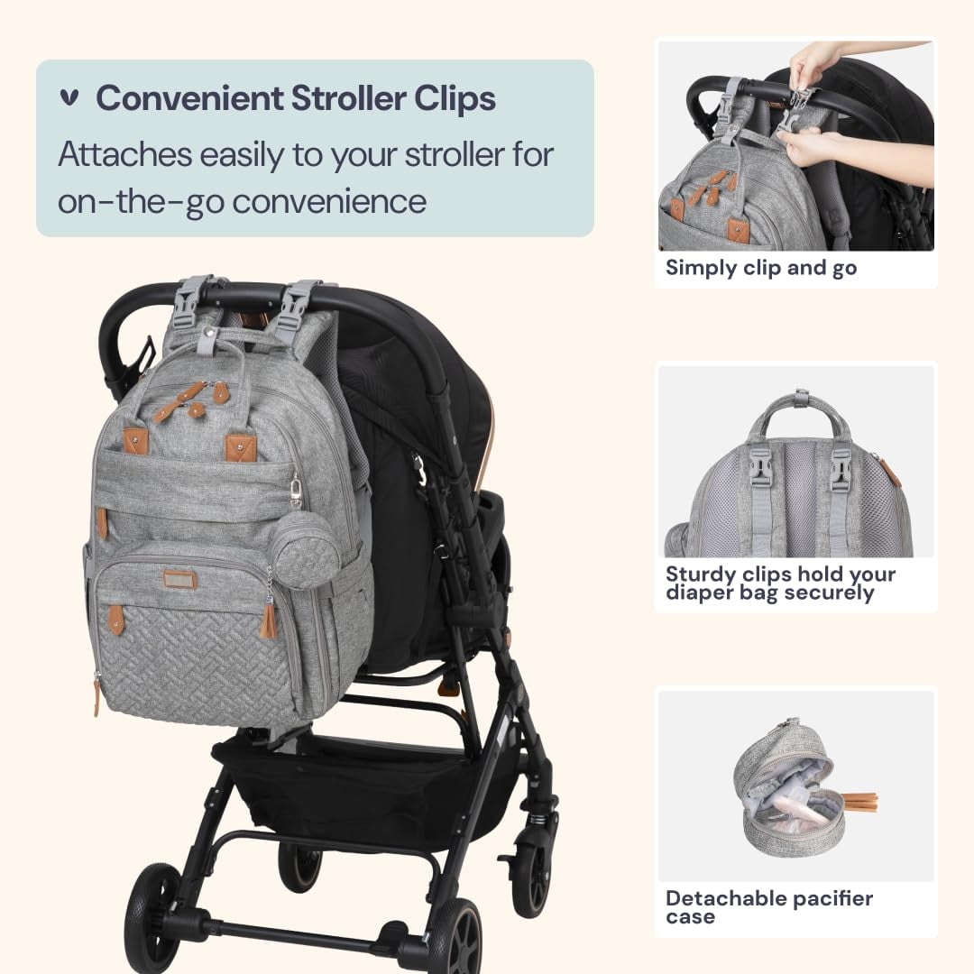 BabbleRoo Diaper Bag Backpack, Waterproof Original Backpack with Premium Changing Pad Set –Coffee