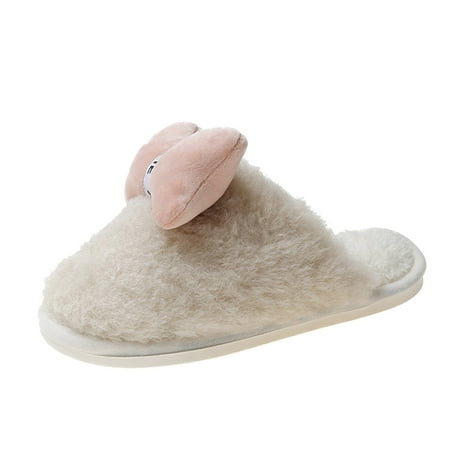 

Fsqjgq Womens Cute Slippers Fashion Winter Women Slippers Flat Bottom Non Slip Round Toe Bow Knot Solid Color Plush Warm and Comfortable Womens Washable Slippers 8 White 39