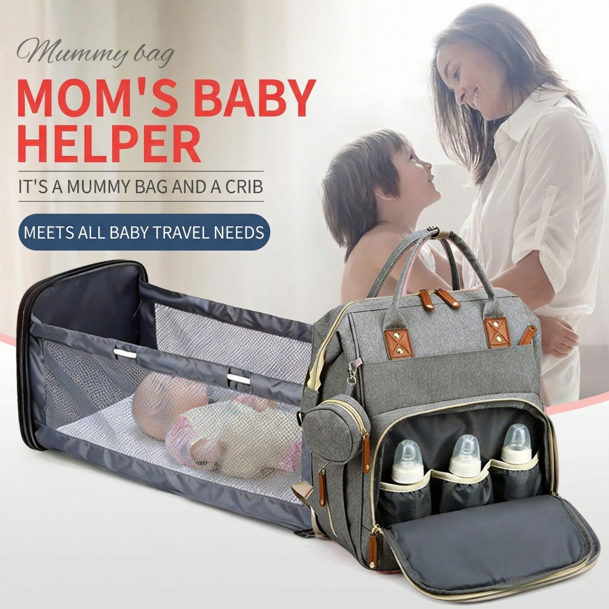 Baby diaper bag, backpack style diaper bag, baby travel bag, multi-functional waterproof baby bag with USB charging port and stroller straps,(Geay).