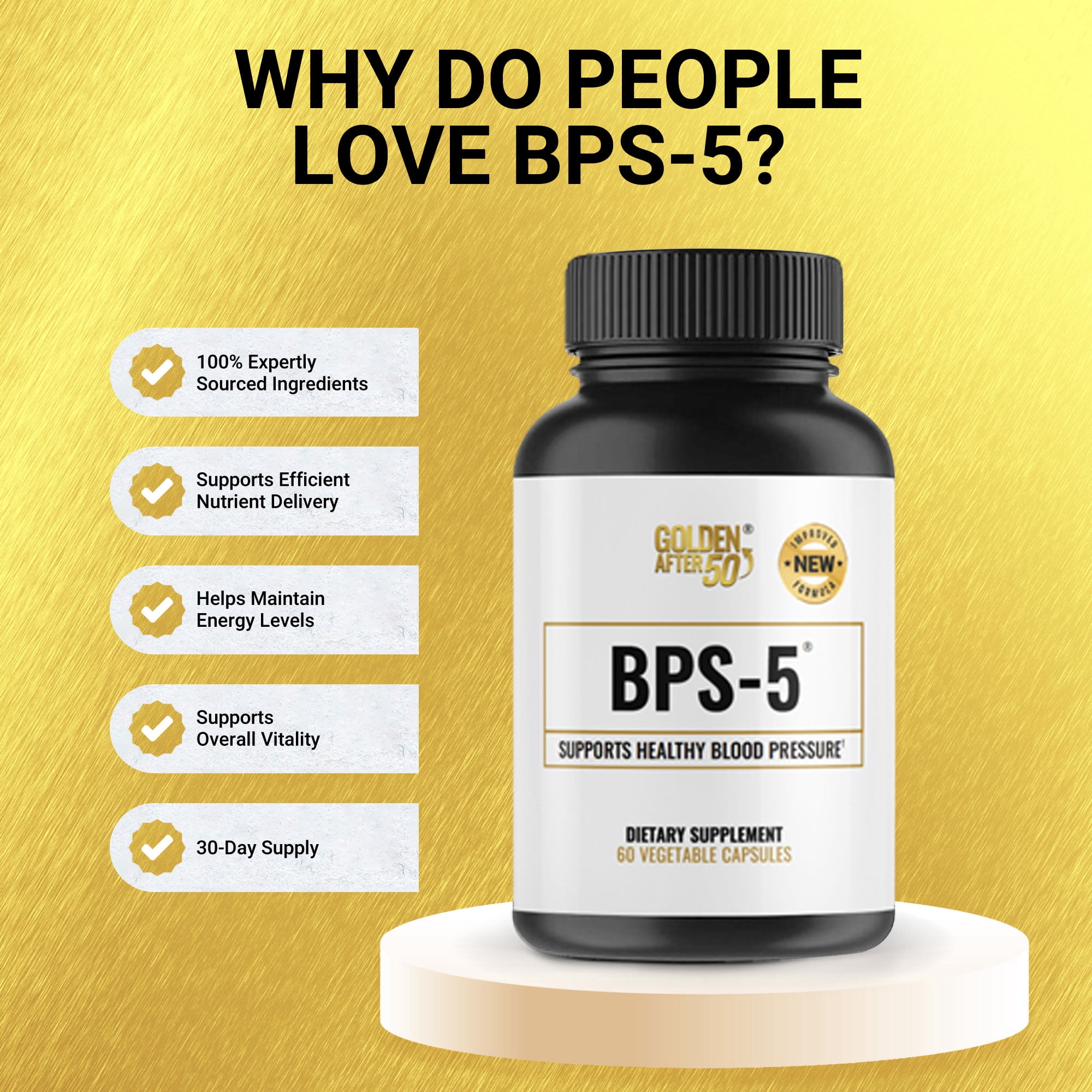BPS 5 Hawthorn Berry Capsules for Blood and Heart Health Support with Hawthorn Berry Extract, Grape Seed, GABA and Magnesium by Golden After 50
