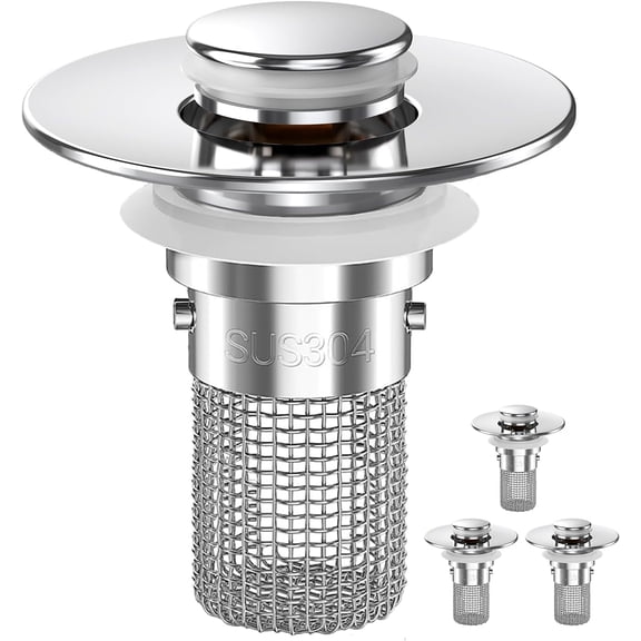 Bathroom Sink Drain Strainer Pop-Up with Removable Stainless Steel Basket