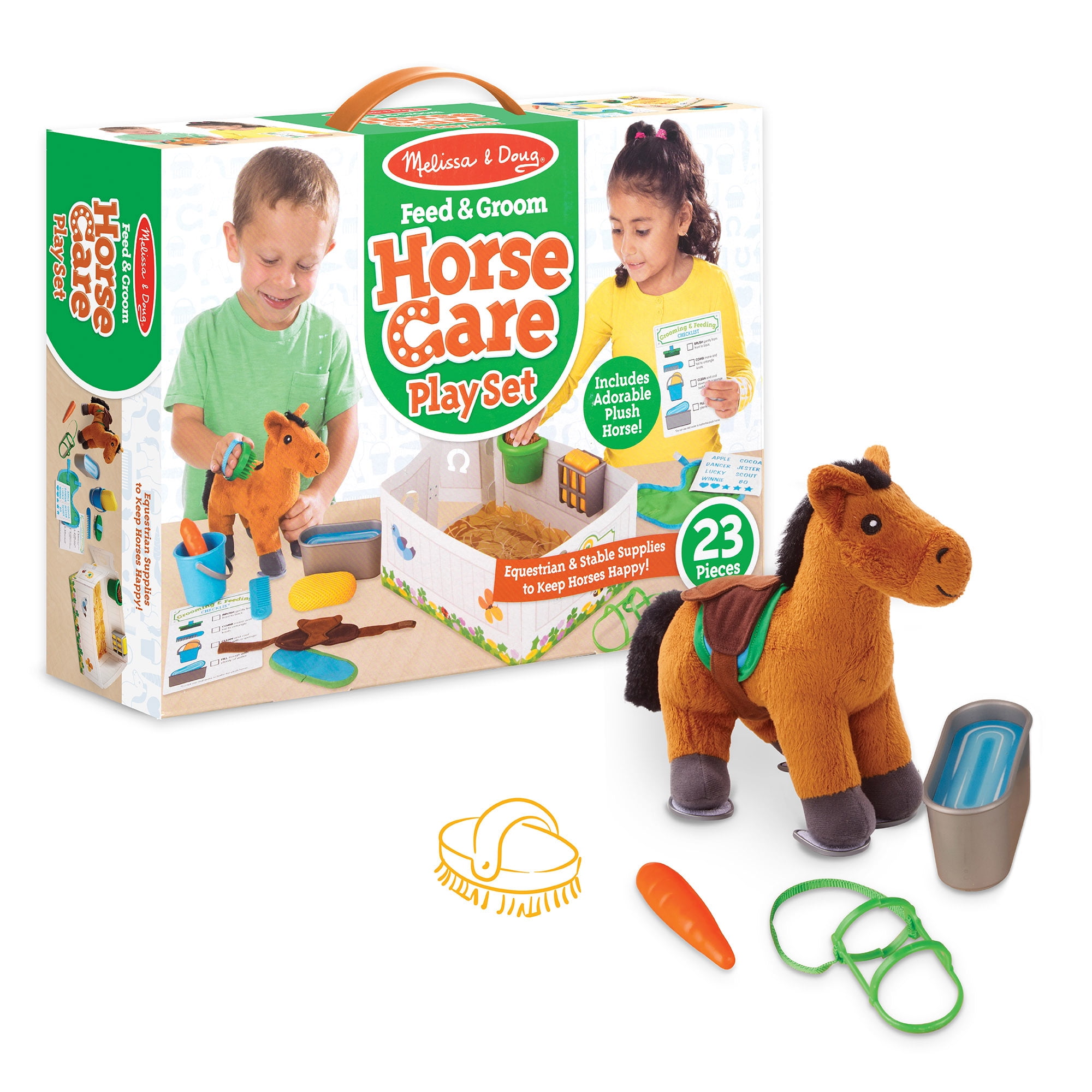 Melissa & Doug Feed & Groom Horse Care Play Set With Plush Stuffed