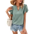 thumbnail image 2 of Lucakuins Blusa de manga corta de verano para mujer, cuello en V recortado Color sólido Casual Party Street Summer Shirt Tops Lucakuins moda, 2 of 7