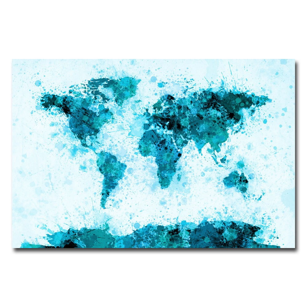 Trademark Art "World Map - Paint Splashes" Canvas Wall Art by Michael Tompsett