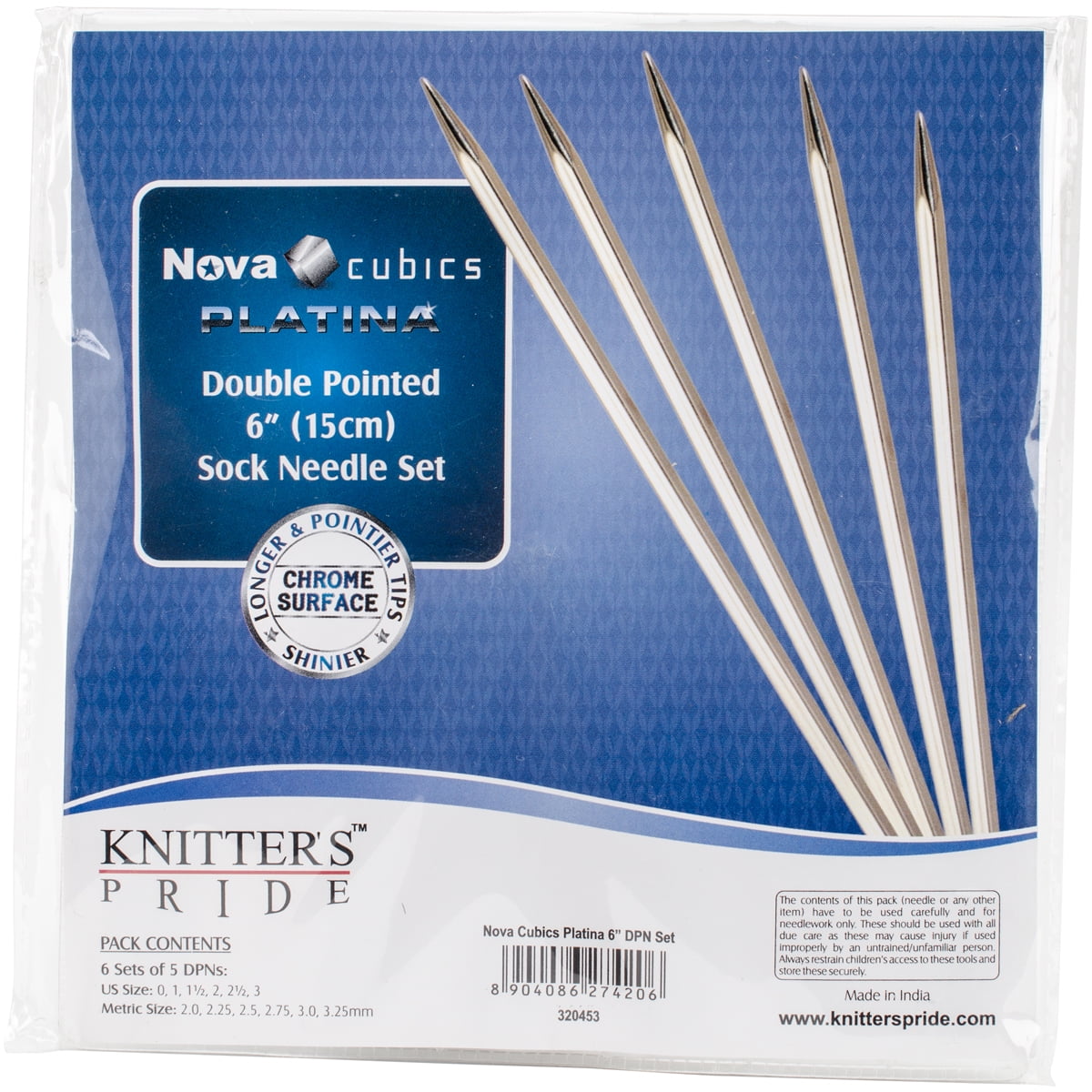 Knitter's PrideCubics Platina Double Pointed Needles Set 6"Socks Kit