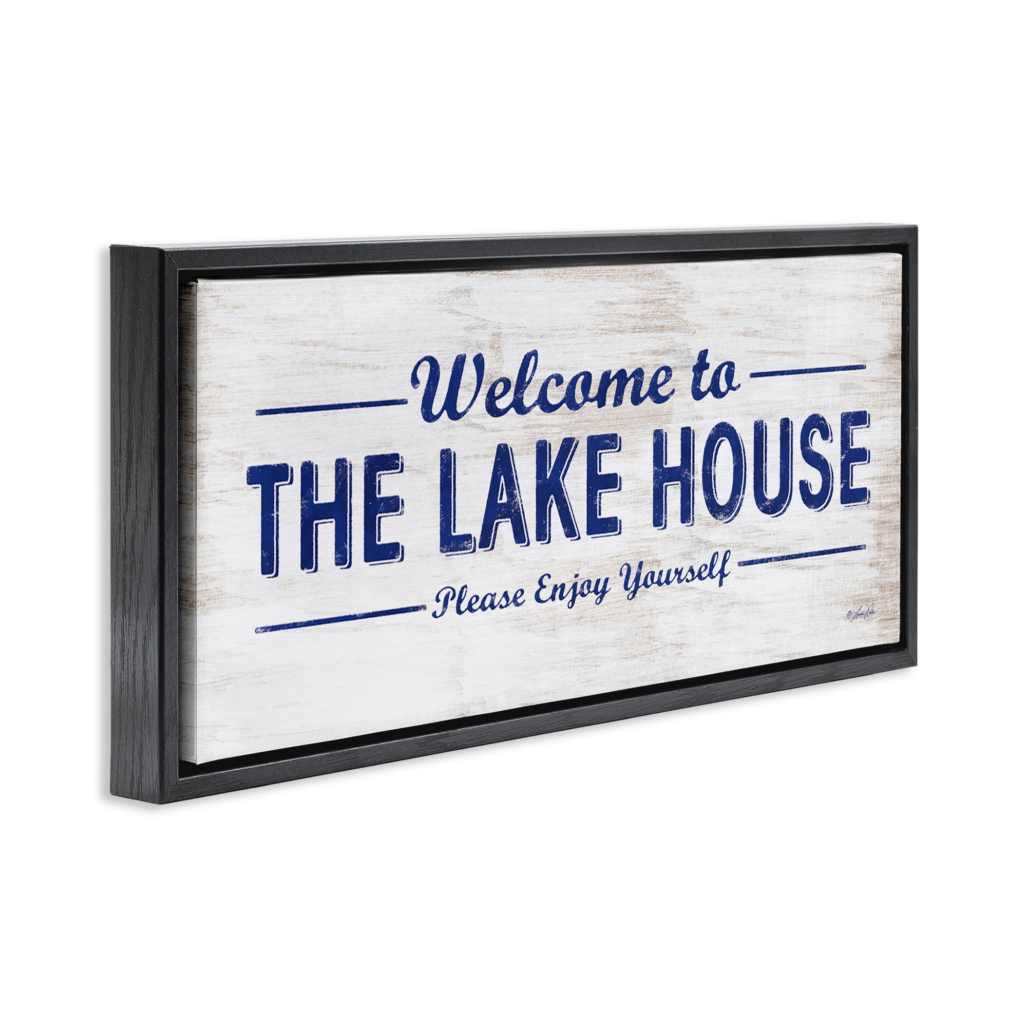 Stupell Industries Rustic Lakehouse Welcome Typography Painting Black Floater Framed Canvas Art Print Wall Art, 31 x 14