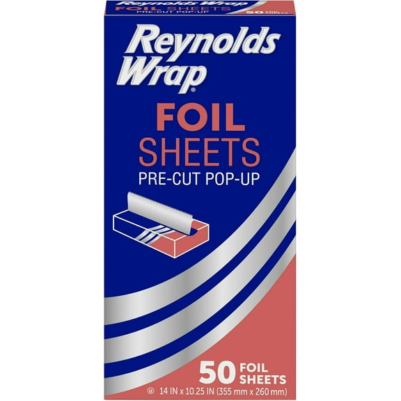 Reynolds Wrap Pre-Cut Pop-Up Aluminum Foil Sheets, 14 x 10.25 Inches, 50 Sheets