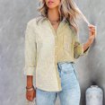 thumbnail image 2 of Cárdigan de manga larga con estampado de rayas en contraste para mujer, camisa de un solo pecho, camiseta de manga larga con solapa/camisa Pompotops  FGAJ21633, 2 of 8