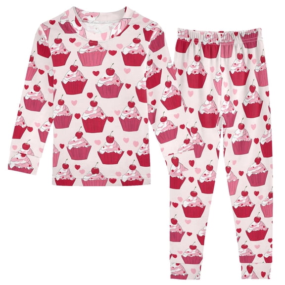 Pink Cupcake Hearts Cotton Pajamas 2 Piece Set Sleepwear Soft and Comfortable Homewear Nightwear