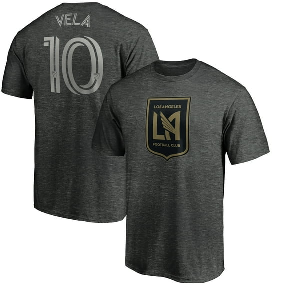 Men's Carlos Vela Heathered Charcoal LAFC Authentic Stack Player Name & Number T-Shirt