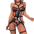 thumbnail image 1 of Sujetador de lencería con estampado exquisito para mujer + liga + conjunto de bragas Babydoll recortado ropa de dormir Fridja  nalpqowj43086, 1 of 5