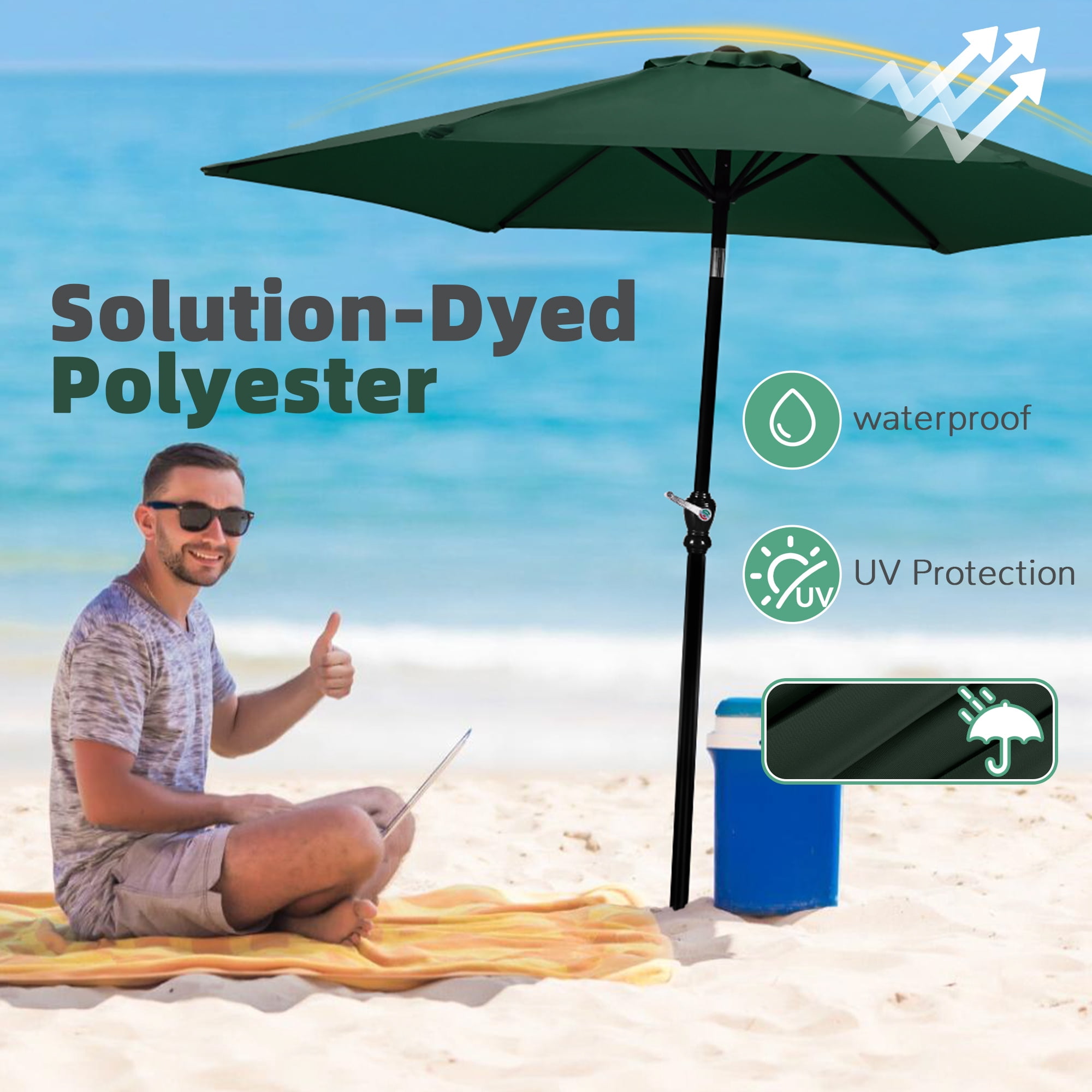 FlexWave 9FT Outdoor Market Patio Umbrella, UV-Resistant Sunshade，with Push Button Tilt & Crank, for Garden, Deck, Poolside