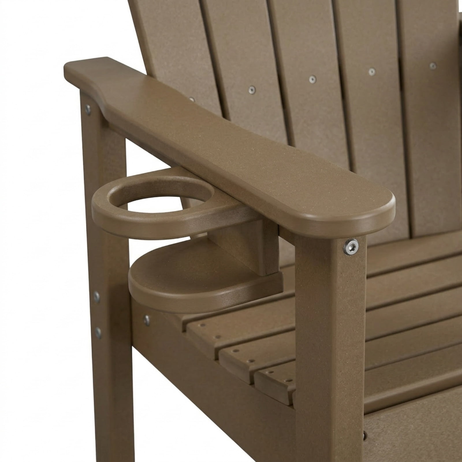 Bar Height Adirondack Chair with Cup Holder, Outdoor Patio HDPE Bar Chair with Armrests, Ergonomic High Back Chair for Deck, Porch, Backyard