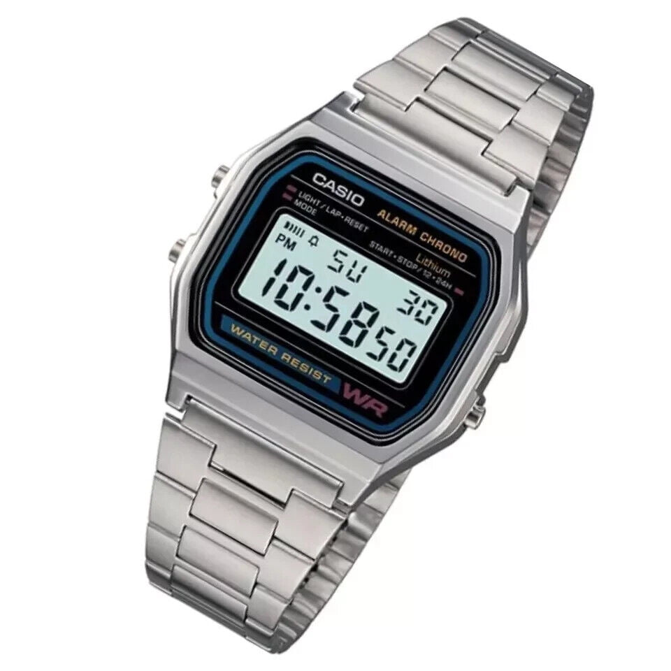 Casio A158W 1 Men s Classic Stainless Steel Water Resistant Digital Wrist Watch with LED Light and Auto Calendar Walmart