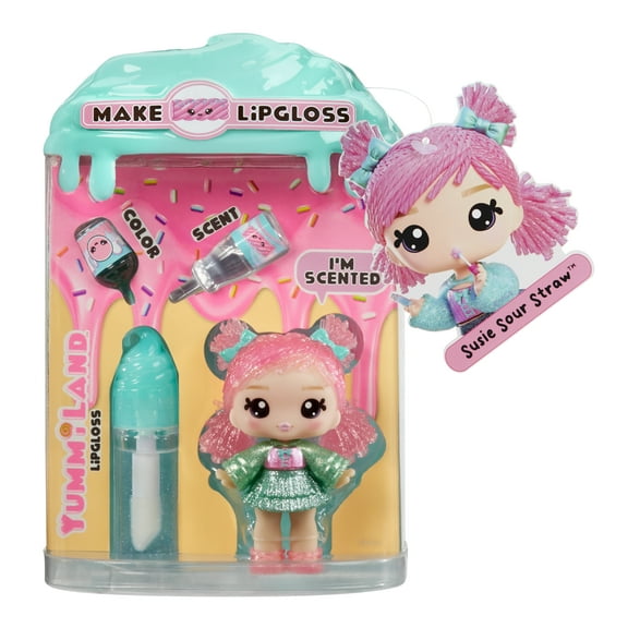 Yummiland Lip Gloss Doll - Susie Sour Straw, with DIY Lip Goss Kit, Ages 4 