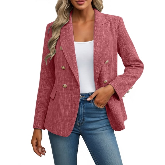 ShomPort Women's Double Breasted Blazers Open Front Long Sleeve Jackets Business Casual Work Outerwear