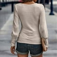 thumbnail image 4 of Jersey de mujer Top Rib Knit Lantern Manga larga Cuello en U Suéter de color puro para otoño invierno Albaricoque L, 4 of 6