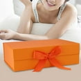 thumbnail image 5 of Gift Box with Ribbon Reusable with Lids Decorative Box Large Closure Storage Box for Keepsake Bridemaid Gifts Birthday Party Orange, 5 of 8
