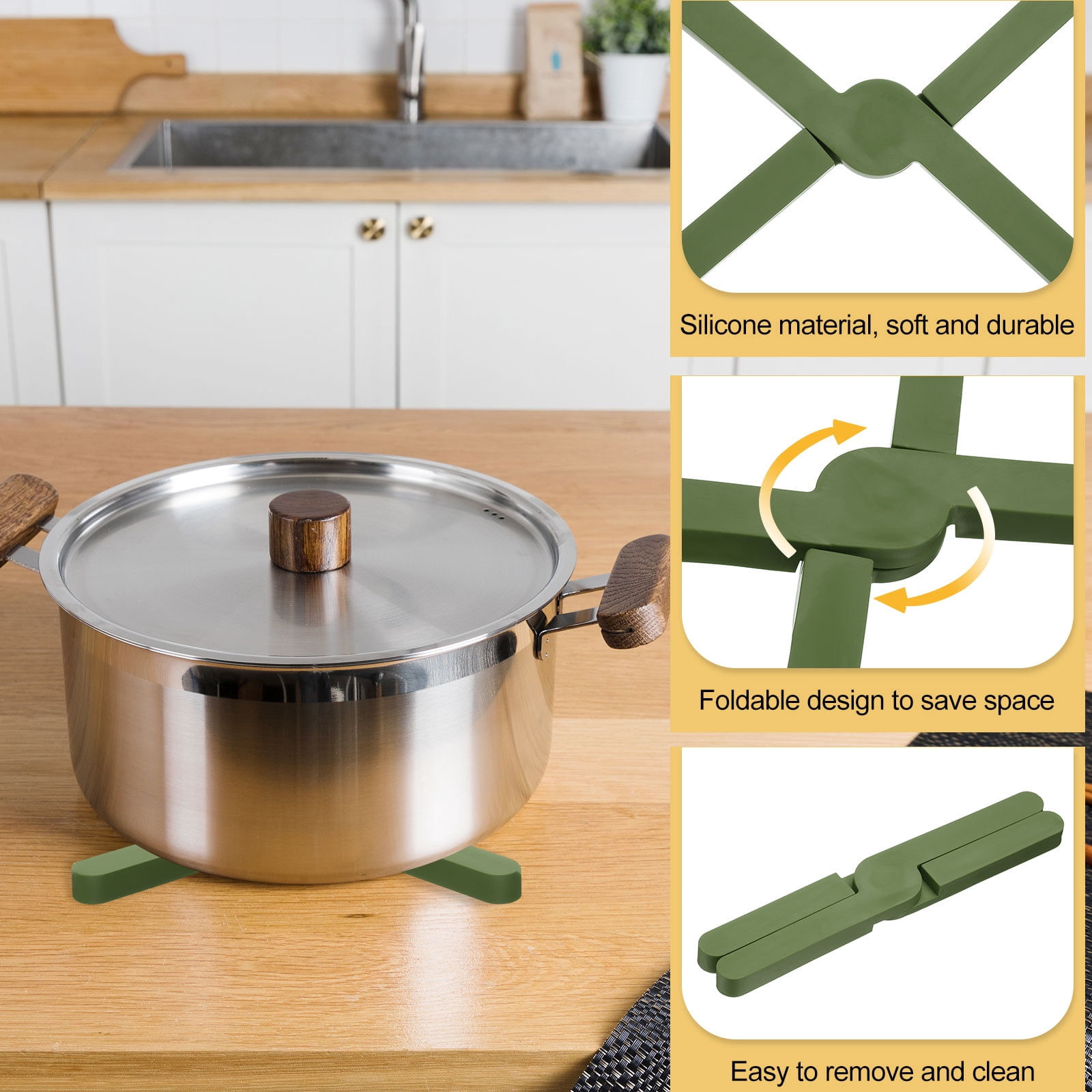 Unique Bargains 3Pcs Foldable Silicone Heat-Resistant Pad Trivet Mats Green