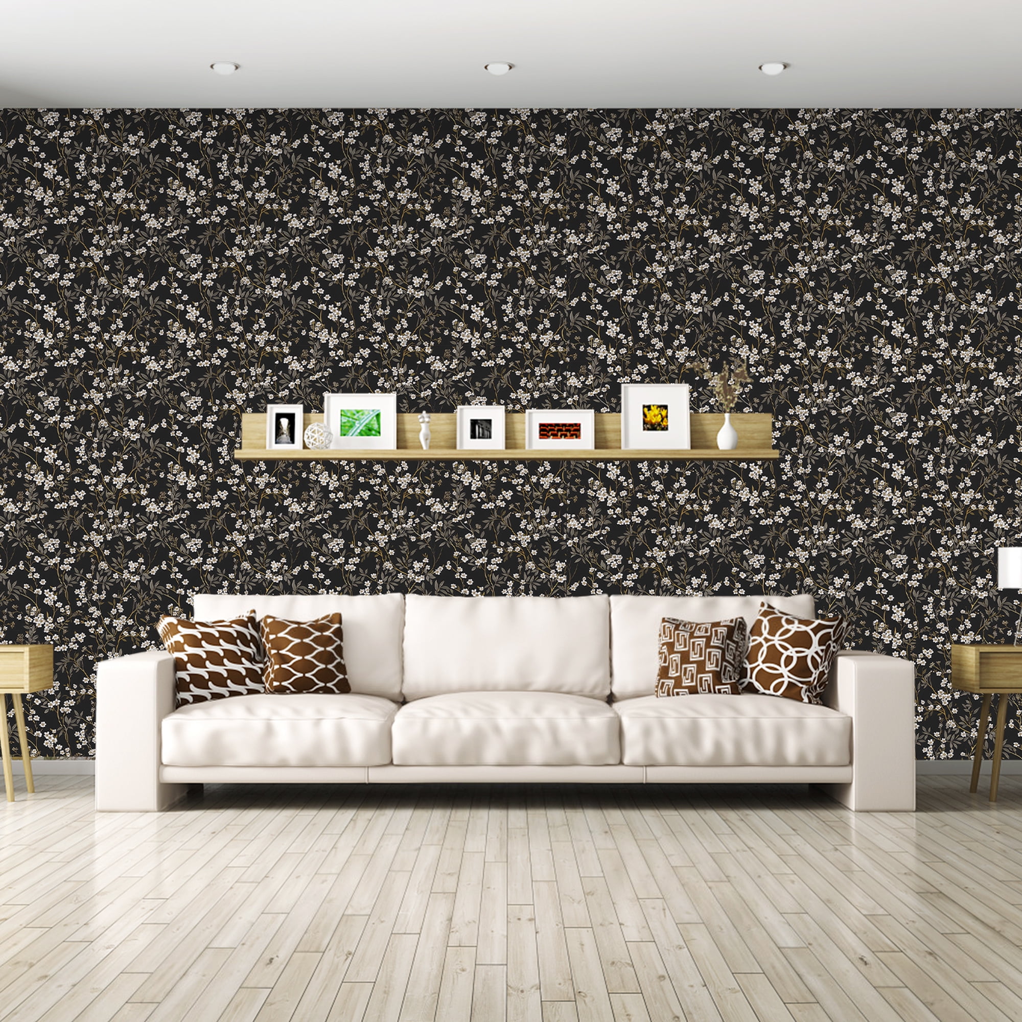 (4 pack) UMIGGEE Floral Wallpaper Peel and Stick Flower Black Wall Paper Self Adhesive Wallpaper 17.7-in x 118-in Contact Paper Removable Wallpaper for Home Decor Wall Covering Old Furniture Renovation