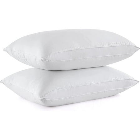 Unikome Goose Down Pillows for Bed Set of 2 Feather Gusseted Hotel Collection Down Feather Luxury Pillows with Cotton Down Proof Cover King Size 20x36 Inches Pure White