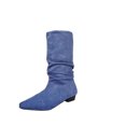 thumbnail image 2 of Willtoo Women's Faux Suede Mid Calf Boots, Slouchy Ruched Flat Boots with Pointed Toe, Comfortable Pull-On Low Heel Casual Shoes, 2 of 4