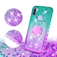 thumbnail image 2 of SOGA Phone Cover Compatible for Samsung Galaxy M11 Liquid Floating Quicksand Case with Diamond Ring Stand for Magnetic Car Mount and Lanyard - Purple on Teal, 2 of 5