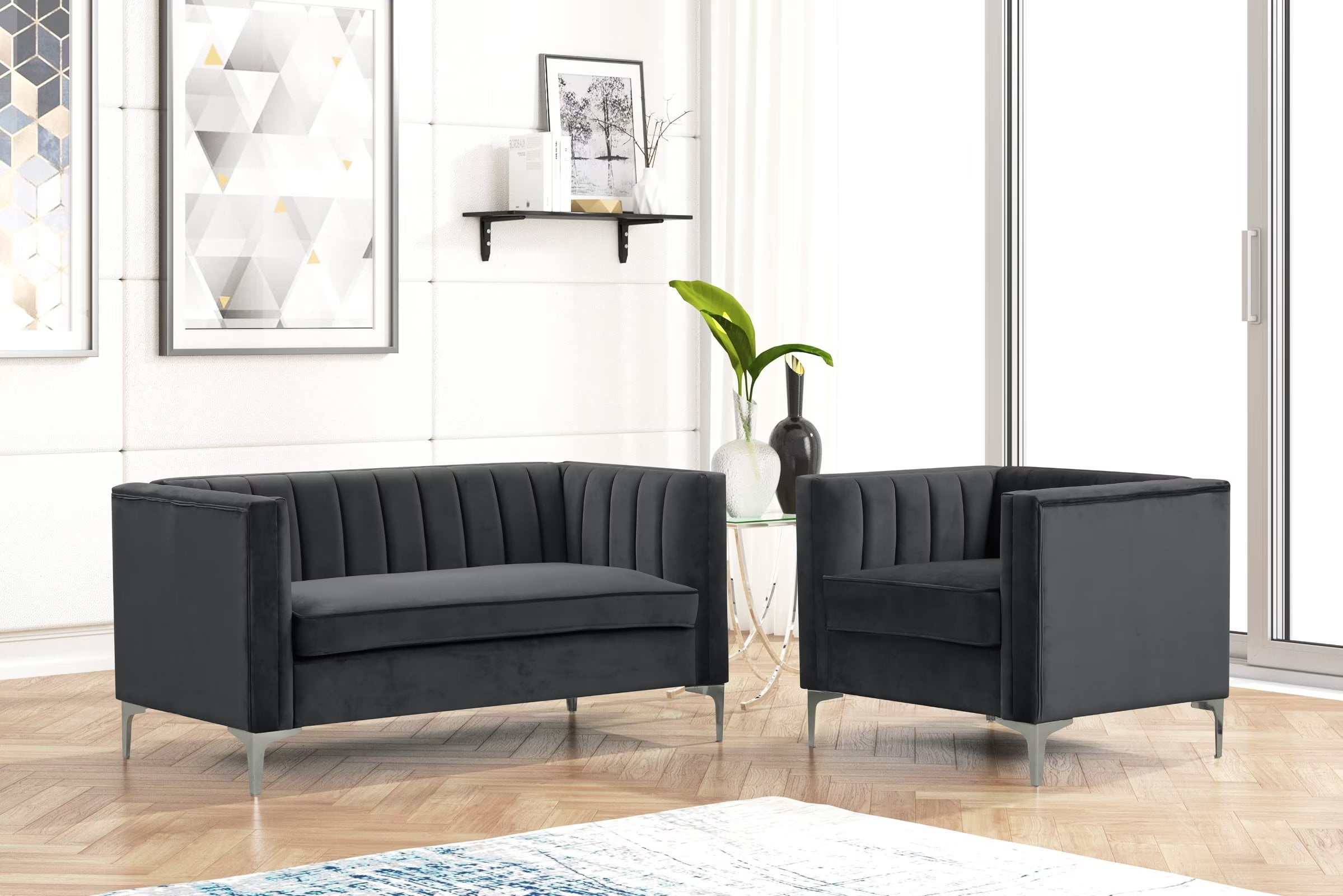 Morden Fort Contemporary Living Room Set Velvet Upholstered Accent