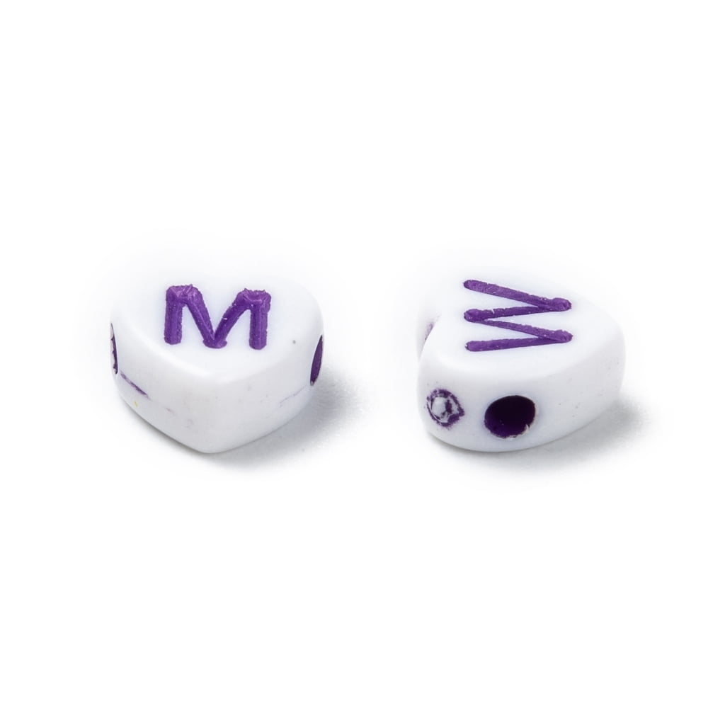 Opaque Acrylic Heart Beads Horizontal Hole Letter Beads Mixed color 7x7.5x4mm Hole: 2mm about 3600pcs/500g