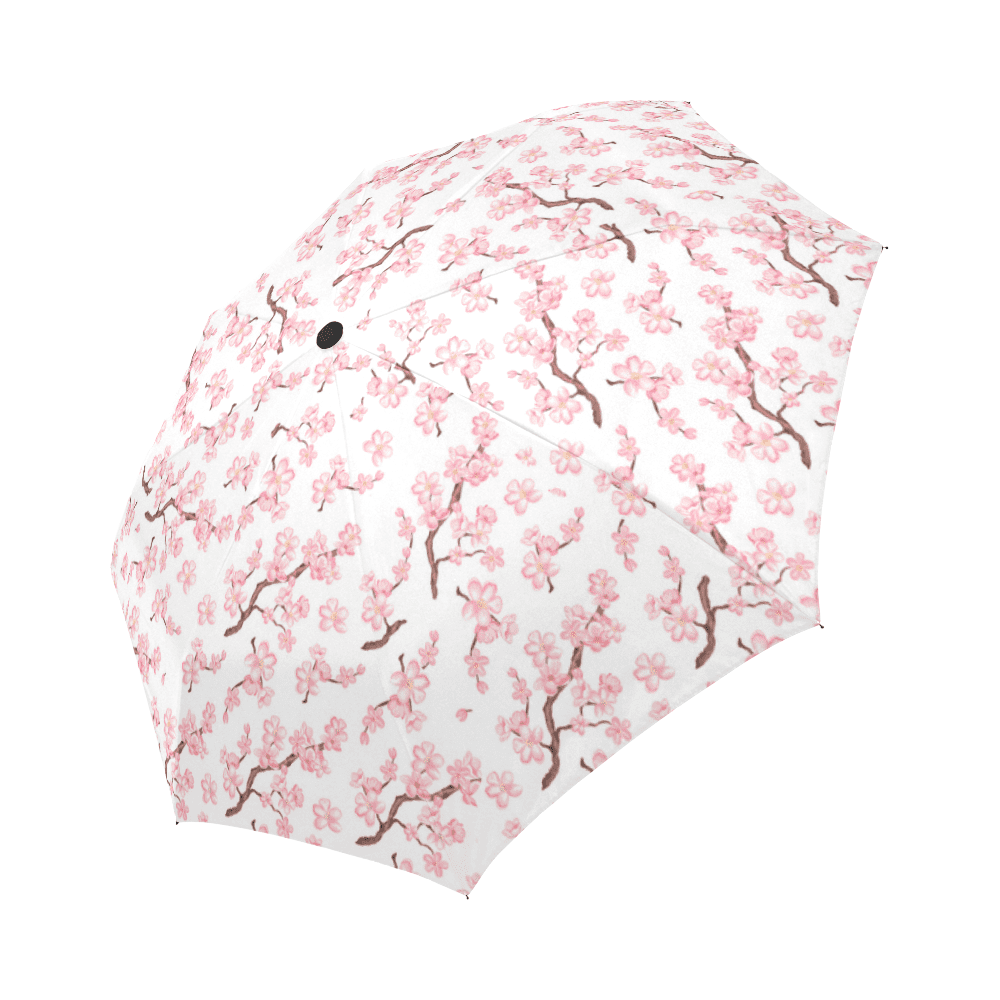 SUNENAT Cherry Blossom Floral Watercolor Windproof Compact Automatic Folding Umbrella, Rain