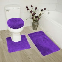 3PC PURPLE #6 Banded Design Bathroom Bath Mat Set Includes, 1 Contour Mat, 1 Lid Toilet Cover, 1 Bath Mat Ultra Absorbent with Anti-Slip Backings